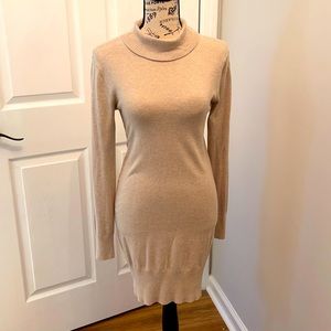 Tan loose turtleneck sweater dress
